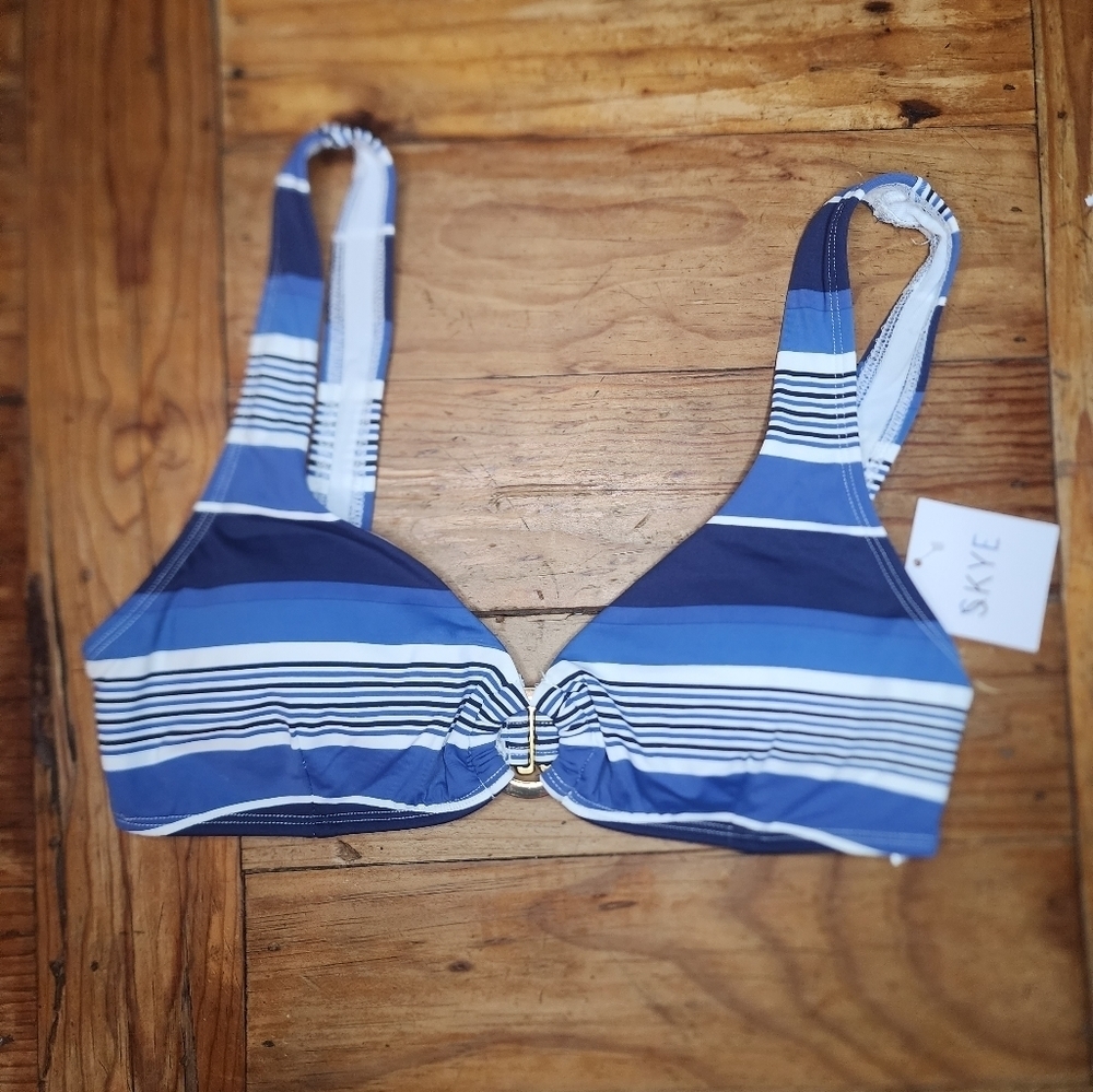 NEW SKYE Andrea Blue Stripe Bikini Top Size Small